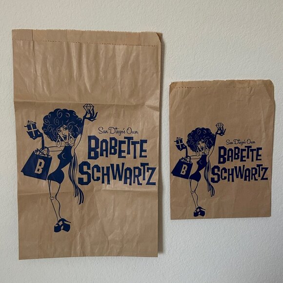 San Diego's Own Babette Schwartz Paper Bags Sacks--Set of 2 - Picture 1 of 6